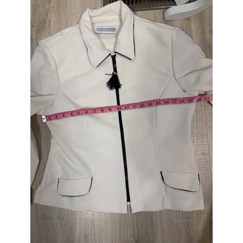 Jessica Howard Ivory Zip-Front Jacket & Black Pants Suit – Size 16 - Picture 11 of 15